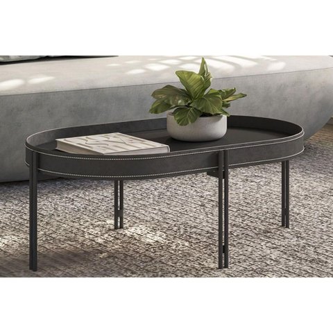 Mesa Lateral P/ Sala Monaco Organico Pés Metalico 93x57cm Preto - Linea Brasil