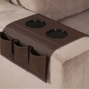 Ver imagem 3 de Kit 2 Bandejas Esteira para Braço de Sofá de Couro Marrom com Porta Controle