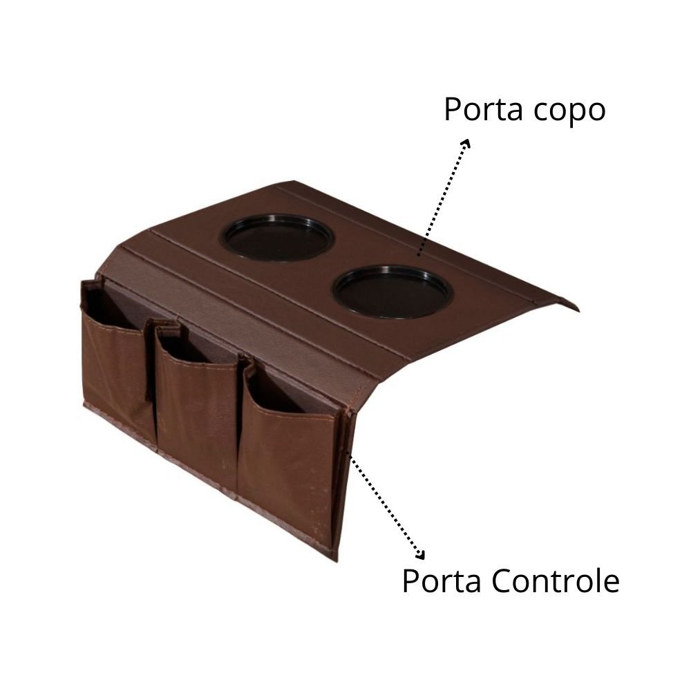 Kit 2 Bandejas Esteira para Braço de Sofá de Couro Marrom com Porta Controle - 4