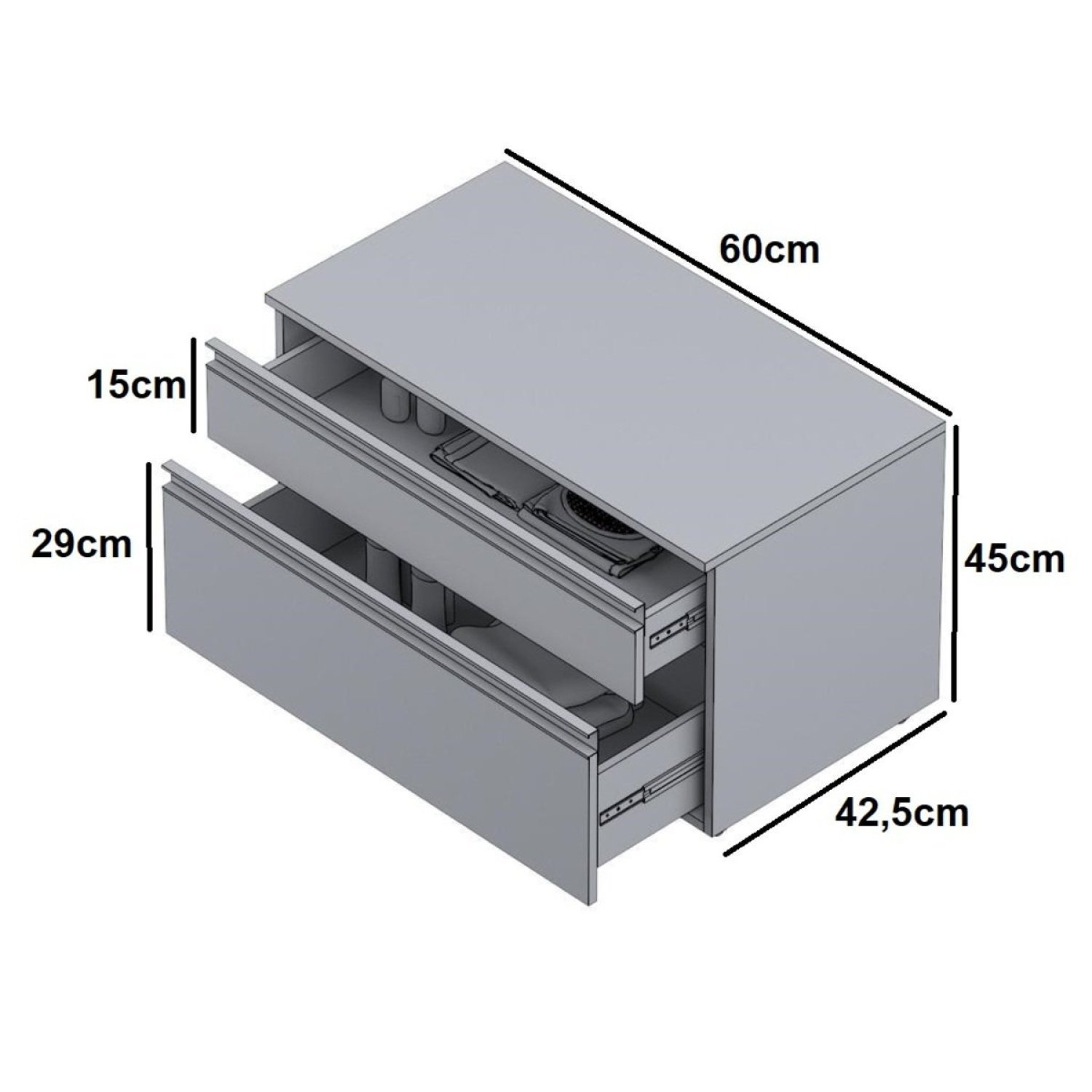 Gabinete para Banheiro com Rodízio 60cm 2 Gavetas Safira Inferior - 4