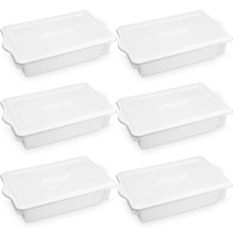 6 Caixas Organizadoras Plasvale 15l Empilháveis Brancas Carnes Vegetais Cozinha