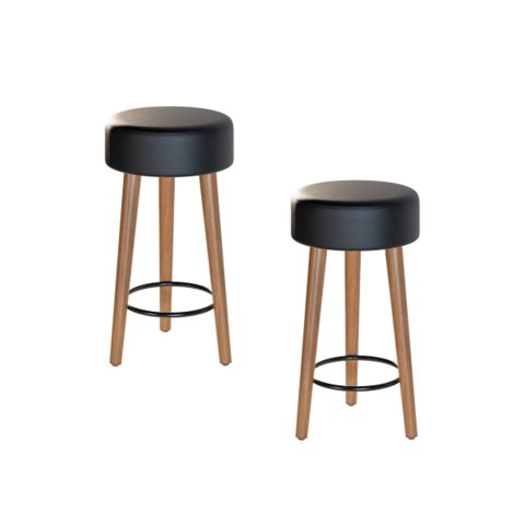 Kit 2 Bancos Banqueta Paris Couro Preto Mesa Gourmet Pés Madeira Ms Decor
