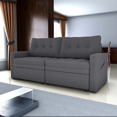 Sofá-cama Nayla 3 Lugares Retrátil Bouclê Cinza - Matrix