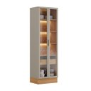 Ver imagem 1 de Cristaleira Decorativa Portas em Vídro Mdf Solari 70cm com Roda Pé Luminária Led Jequitibá/gris Fosc