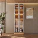 Ver imagem 5 de Cristaleira Decorativa Portas em Vídro Mdf Solari 70cm com Roda Pé Luminária Led Jequitibá/gris Fosc