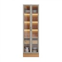 Ver imagem 6 de Cristaleira Decorativa Portas em Vídro Mdf Solari 70cm com Roda Pé Luminária Led Jequitibá/gris Fosc