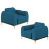 Kit 02 Poltronas Decorativa Base Madeira Pés D'Ouro Molino D02 Veludo Azul Turquesa C66 - Lyam - 1