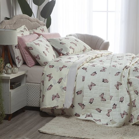 Capa Edredom Queen Algodão 150 Fios Duvet Essencialle:Borboleta