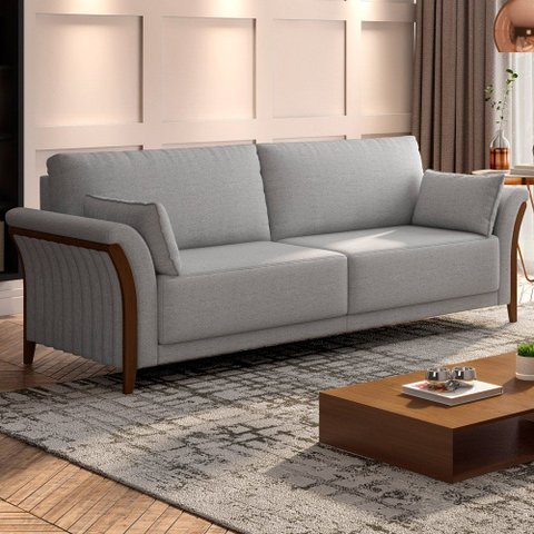 Sofá 02 Lugares para Sala de Estar Pés em Madeira 162 Cm Stefan M03 Linho Cinza - Lyam Decor
