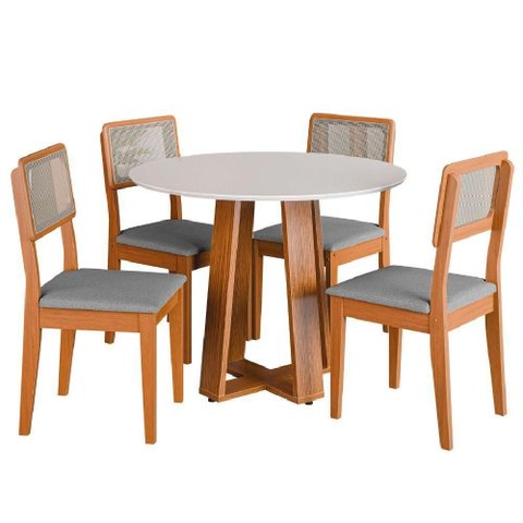 Conjunto Sala de Jantar Mesa Athenas Redonda 4 Cadeiras Santiago Dobuê Madeirado Cinza