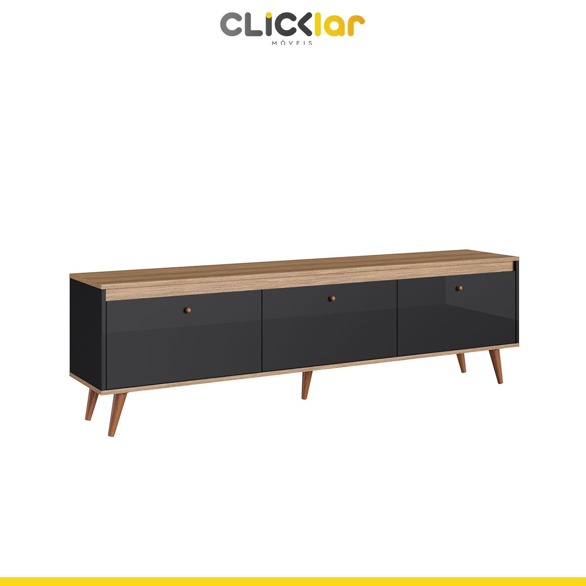 Rack para Sala de TV Grande Até 60’ 180 Cm Pés Palito Viena Preto Mel MDP - ClickLar - 2