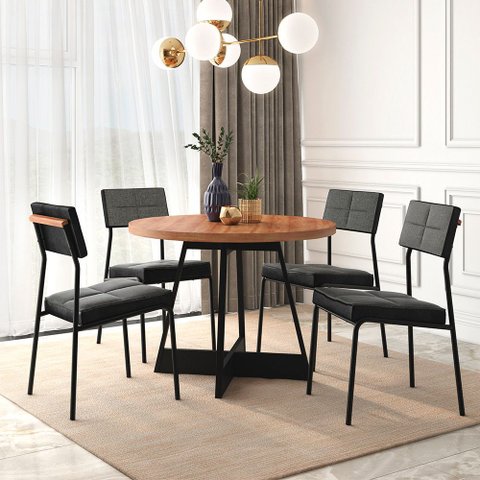 Sala de Jantar Carraro Mesa Átria Redonda 4 Cadeiras Neo