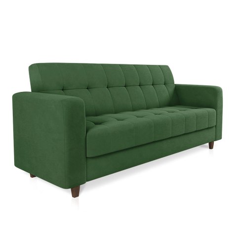 Sofá 03 Lugares Arezzo Suede Verde Pés Chanfrado Tabaco - D’Rossi