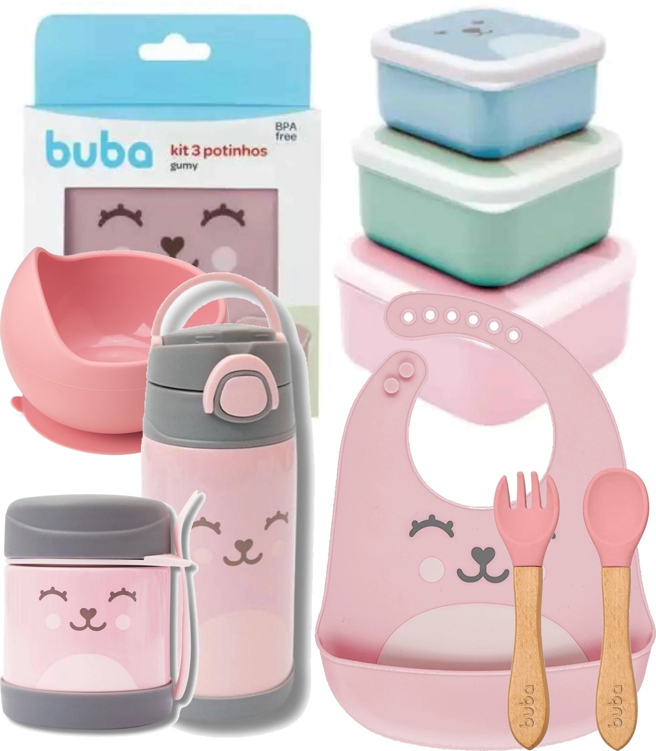 KIT 6 PEÇAS ALIMENTAÇÃO ROSA - BUBA | MadeiraMadeira