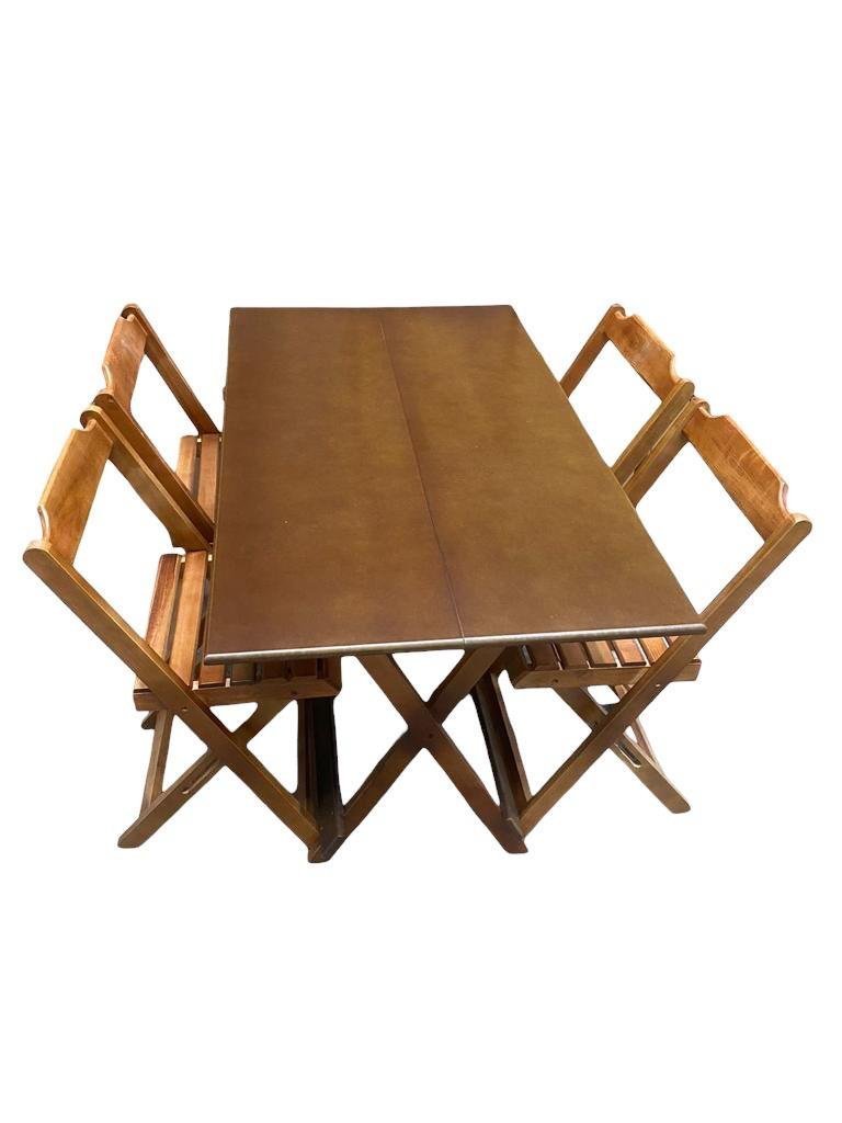 Conjunto Mesa Dobrável Madeira 120x70cm com 4 Cadeiras Imbuia - 3