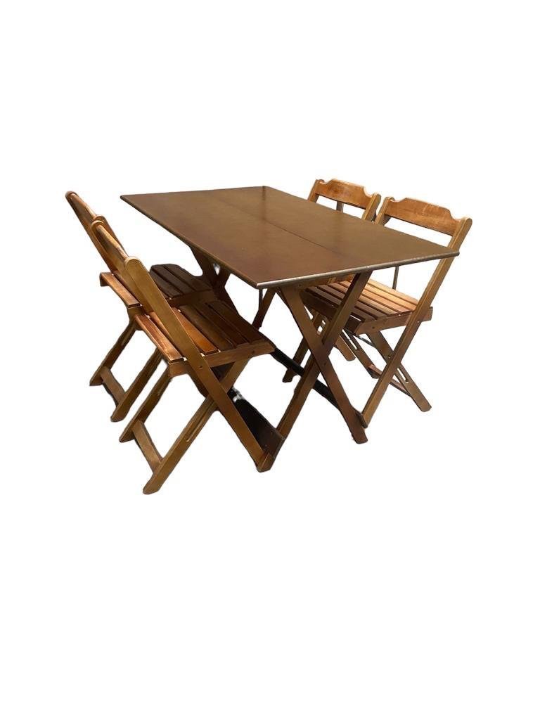 Conjunto Mesa Dobrável Madeira 120x70cm com 4 Cadeiras Imbuia - 5