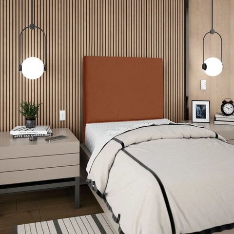 Cabeceira Cama Box Organica Solteiro 90cm Luna Suede C/frame Terracota