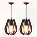 Ver imagem 1 de Kit 2 Luminárias Lustre Pendente Vazado Aletado Madeira Soq E27 15x17cm Cor:café