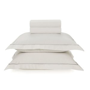 Jogo de Cama Casal Karsten 200 Fios Percal 100% Algodão Deliz Branco/cinza