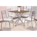 Ver imagem 1 de Conjunto: Mesa de Cozinha Volga C/ Tampo de Madeira 90cm e 4 Cadeiras Portugal Cromado/nogueira -