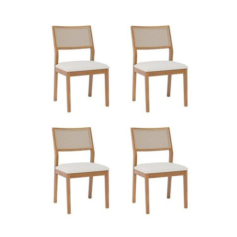 Kit 4 Cadeiras para Sala de Jantar Estofadas Oiti Bege/Madeira/Linho Cru