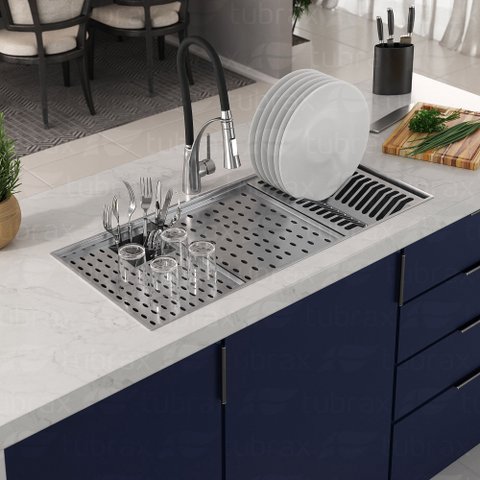 Cuba Pia de Cozinha Gourmet com Módulos Porta Pratos Copos Talheres Saladeira Inox 304 Tubrax