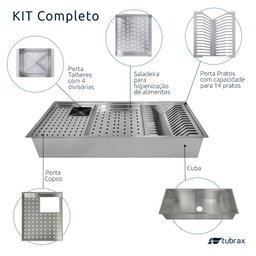 Cuba Pia de Cozinha Gourmet com Módulos Porta Pratos Copos Talheres Saladeira Inox 304 Tubrax - 10