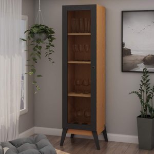 Cristaleira 1 Porta de Vidro com Pés de Madeira Maciça 0809 Malta Genialflex