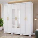 Ver imagem 1 de Guarda-Roupa Casal 6 Portas 3 Gavetas Kit 4 Espelhos e 8 Pés 199cm 100% MDF Clara Branco