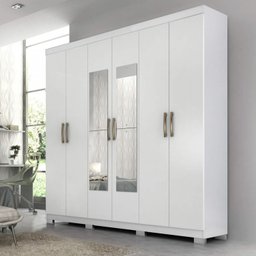 Guarda-Roupa Casal 6 Portas 3 Gavetas Kit 4 Espelhos e 8 Pés 199cm 100% MDF Clara - 2