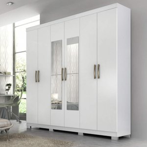 Guarda-Roupa Casal 6 Portas 3 Gavetas Kit 4 Espelhos e 8 Pés 199cm 100% MDF Clara