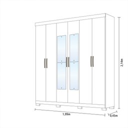 Guarda-Roupa Casal 6 Portas 3 Gavetas Kit 4 Espelhos e 8 Pés 199cm 100% MDF Clara - 5