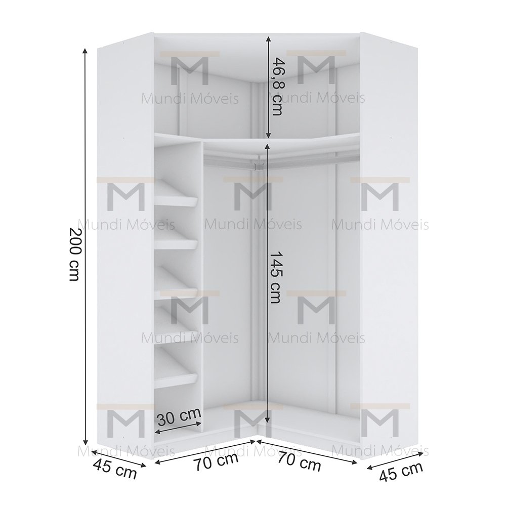 MÓDULO CLOSET 2,00A CANTO + SAPATEIRA E CABIDEIRO M254.B MUNDI MOVEIS - 5