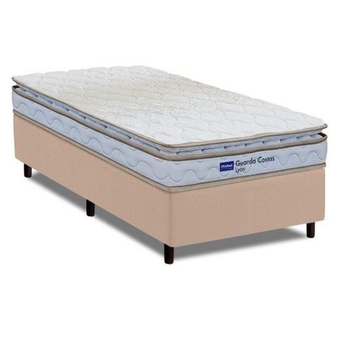 Cama Box com Colchão Solteiro Guarda Costas Lyon Pillow Top Espuma D33 Branco Bege Probel 88cm