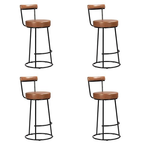 Banqueta Alta Cozinha 70cm Encosto Industrial Aço Kit 4 Ziria Pu Caramelo S02 - D’Rossi