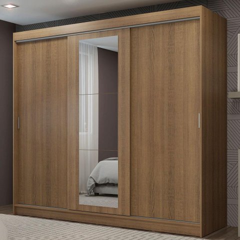 Guarda-roupa Casal Madesa Kansas 3 Portas de Correr com Espelho 3 Gavetas