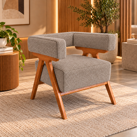 Poltrona Decorativa Mirela Bouclé Confortável Sala e Quarto:Cappuccino