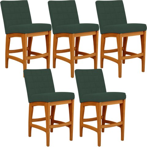 Kit 05 Banquetas Baixa Cozinha Bancada Bar Sala Jantar Fixa Mila L02 Suede Verde Musgo - Lyam Decor 