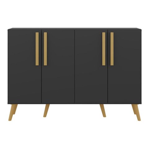 Aparador Buffet 4 Portas Retrô Viena Multimóveis V3606 Preto/Natural