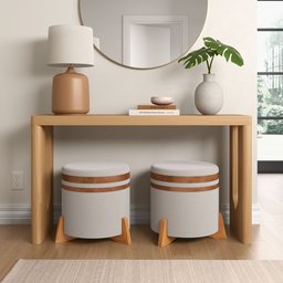 Puff Elegance:couro Nature / Linho Bege - 3