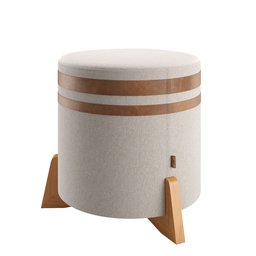 Puff Elegance:couro Nature / Linho Bege - 2