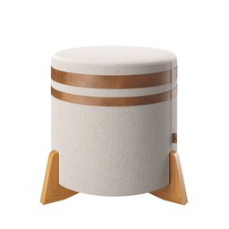 Puff Elegance:couro Nature / Linho Bege - 1