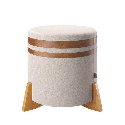 Puff Elegance:couro Nature / Linho Bege