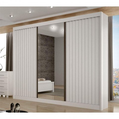 Guarda Roupa Casal Prime 3 Portas de Correr 6 Gavetas MDF com Espelho Branco Arbo Design