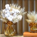 Ver imagem 4 de Arranjo de Flores de Algodão e Trigo Seco no Vaso Trouxinha Âmbar de Cristal 40cm | Beleza Atemporal