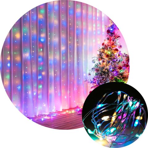 Pisca Cortina Natal 240 Lâmpadas Leds Colorido 3x2m 110-220v
