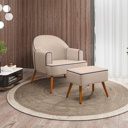 Poltrona Agata com Puff Suede Veludo Bege Konfort 7074 - AGATA COM PUFF/7074 - 2