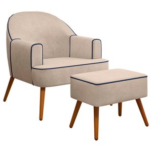Poltrona Agata com Puff Suede Veludo Bege Konfort 7074 - AGATA COM PUFF/7074
