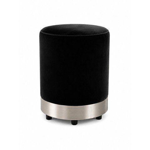Puff com Rodapé Prata Preto Veludo - Let Móveis
