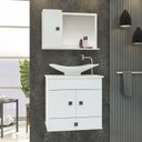 Ver imagem 1 de Conjunto Pequim Mdf Gabinete Banheiro com Espelheira e Cuba:branco